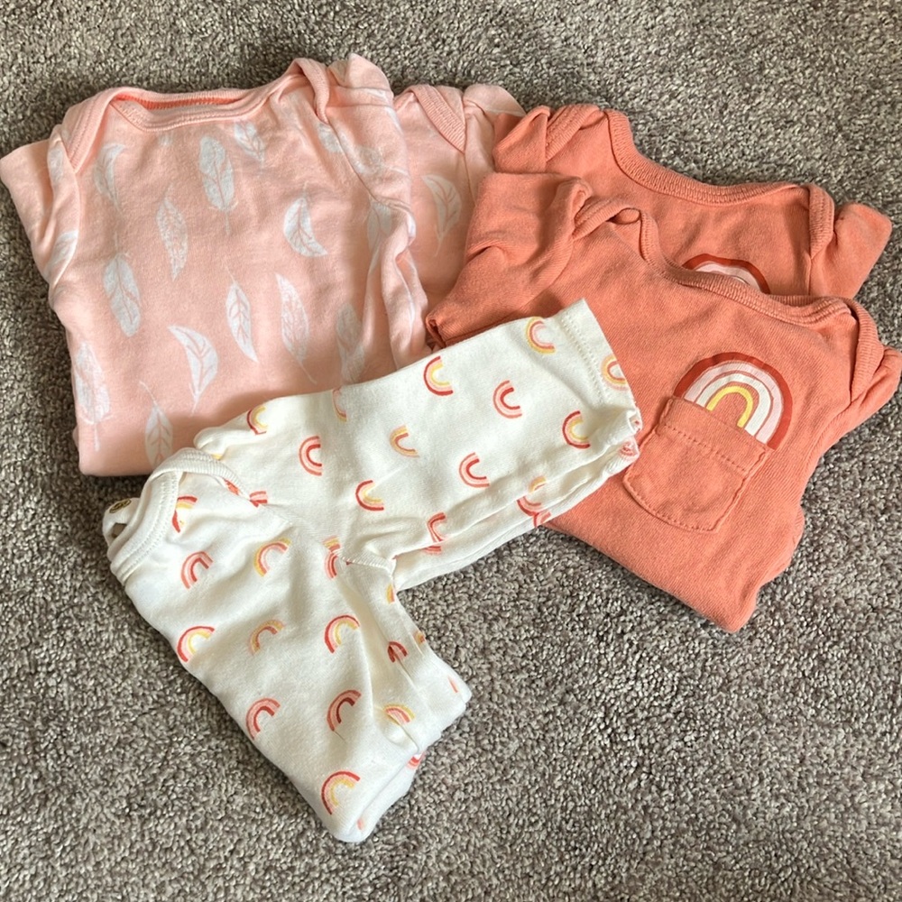 Cloud Island Pink and Orange Bodysuits Set